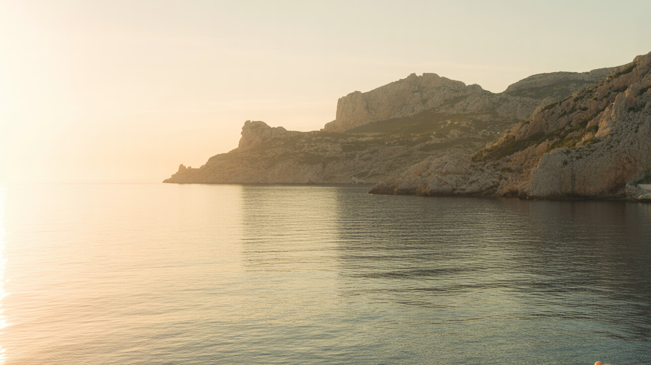 Vue méditerranéenne, lumière dorée et apaisante
